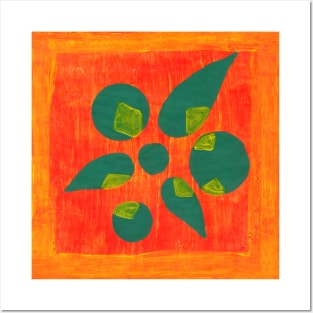 Abstract Flower - Green and Orange Posters and Art